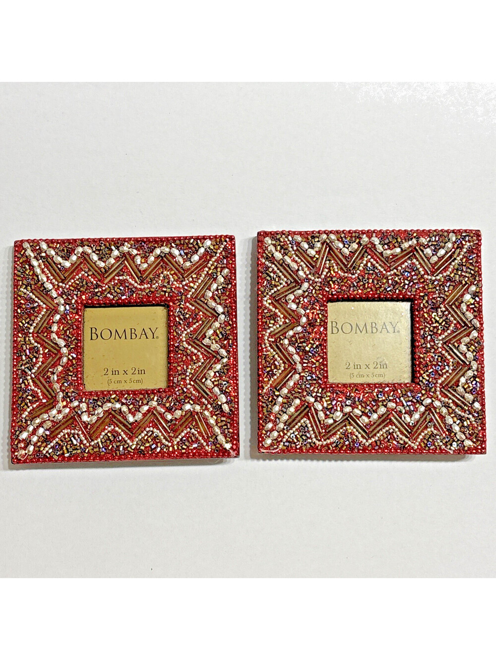 Bombay Company Beaded Picture Frame 4x4 Desktop 2x2 Photo Vintage - set of 2